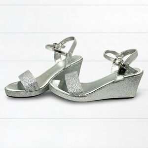 Girls Elegant Silver Glitter Wedge Classy Wedge Sandals